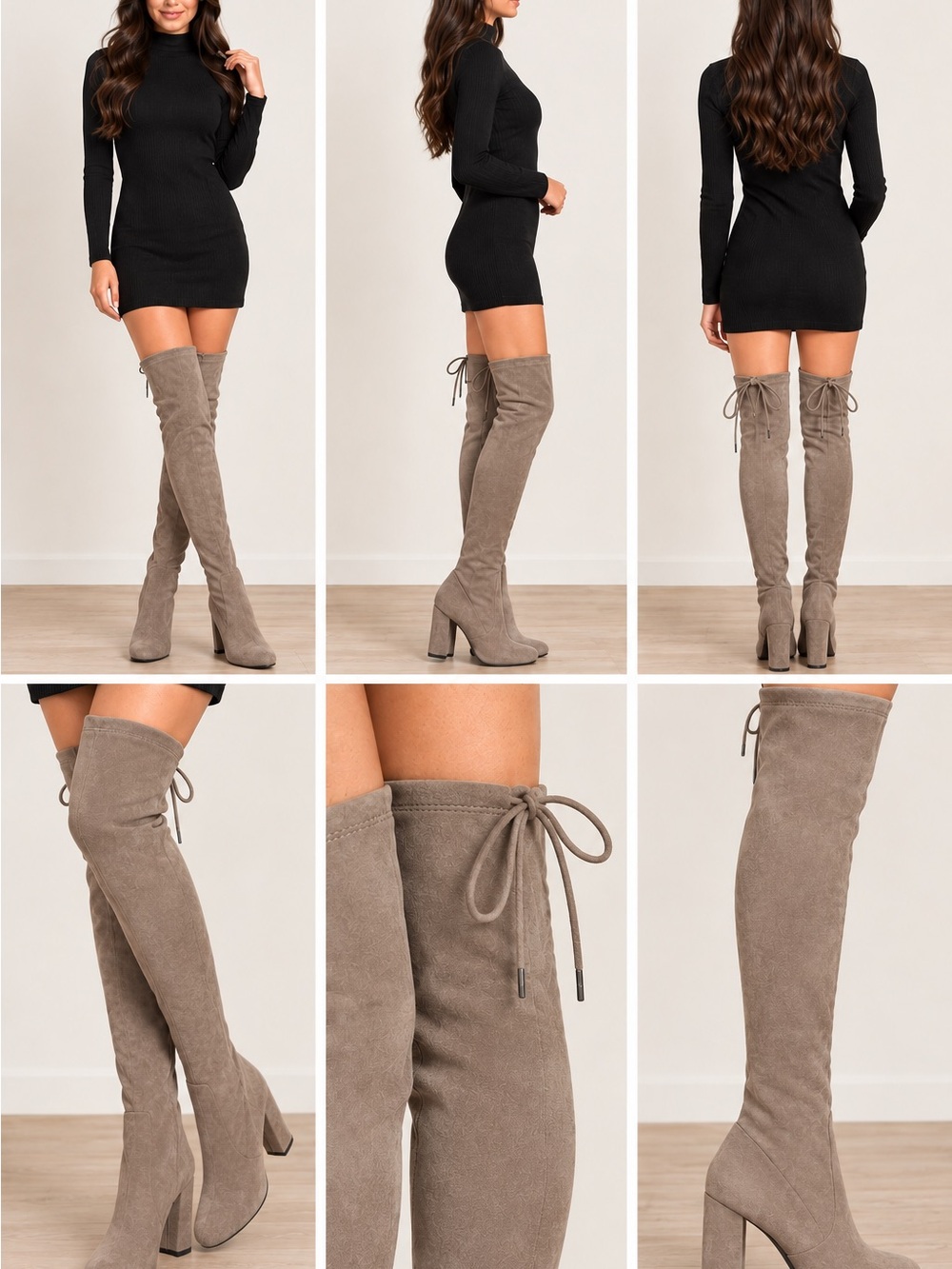 Over-the-Knee Suede Block Heel Boots - Taupe (7.5)